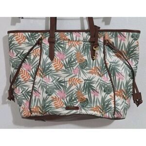 Fossil‎ Talulla Purse Bag Leaf Green Strap Brown Leather Key Tropical Tote NEW